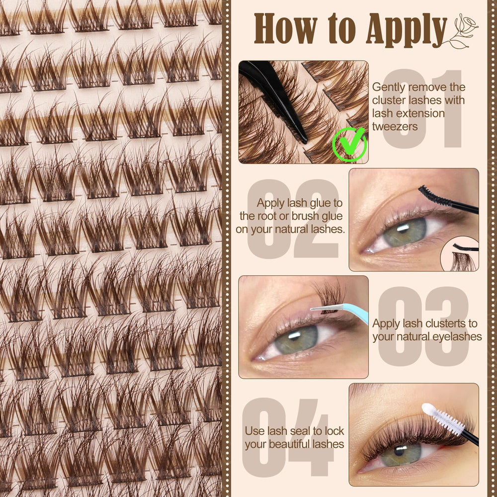 Lanflower brown lash clusters care and cleaning image indicating reuse with gentle maintenance
