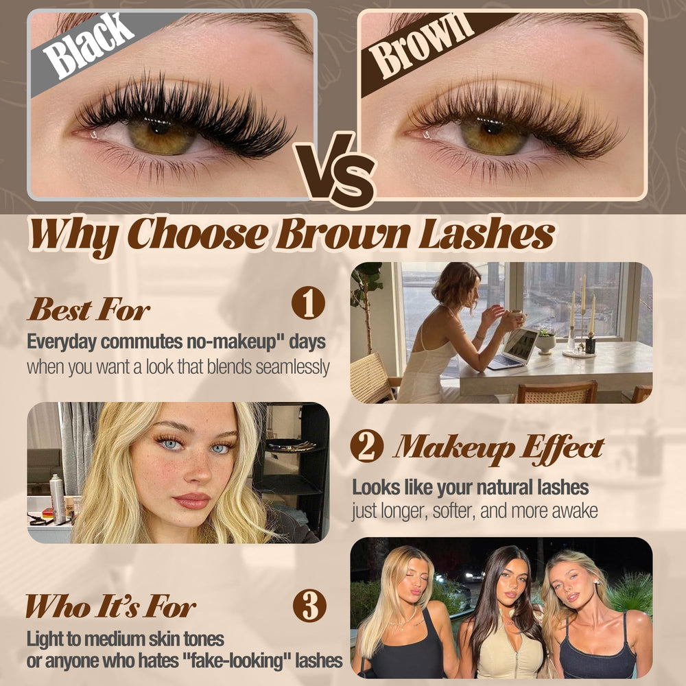 Lanflower brown lash clusters curvy shape with soft feathering for everyday wear