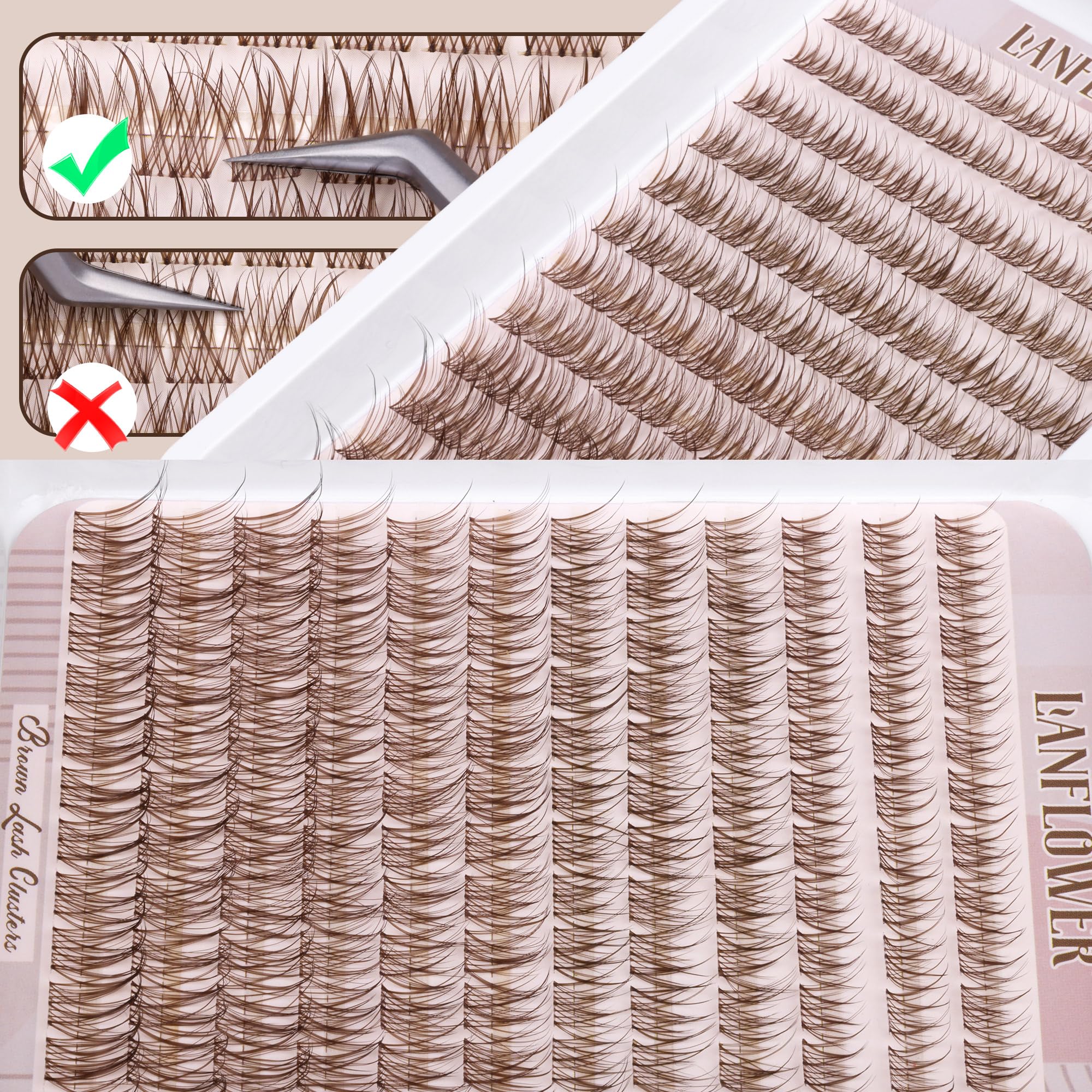 LANFLOWER brown lash clusters on eye show subtle wispy effect.
