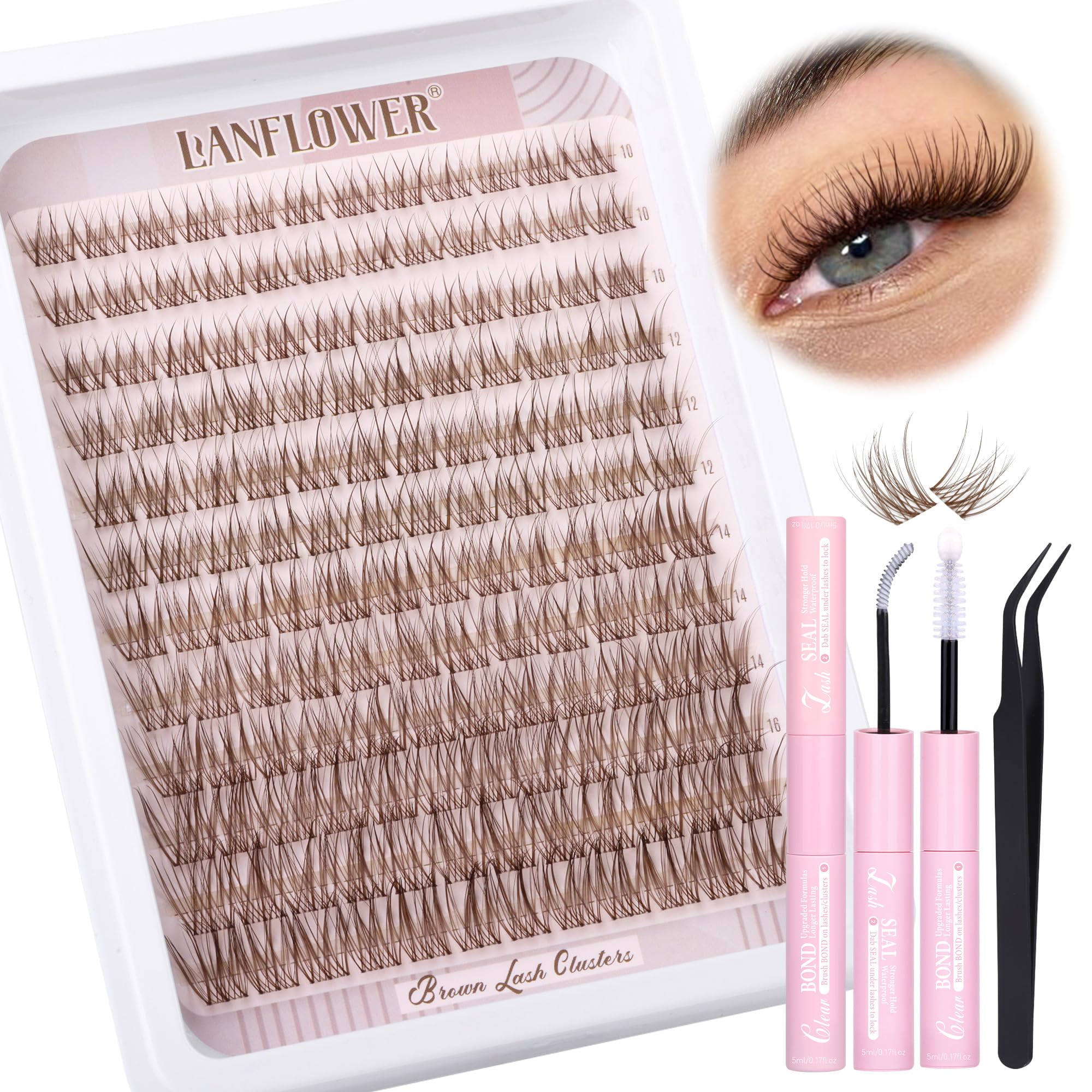 LANFLOWER Brown Lash Clusters Kit packaging for easy at-home styling.
