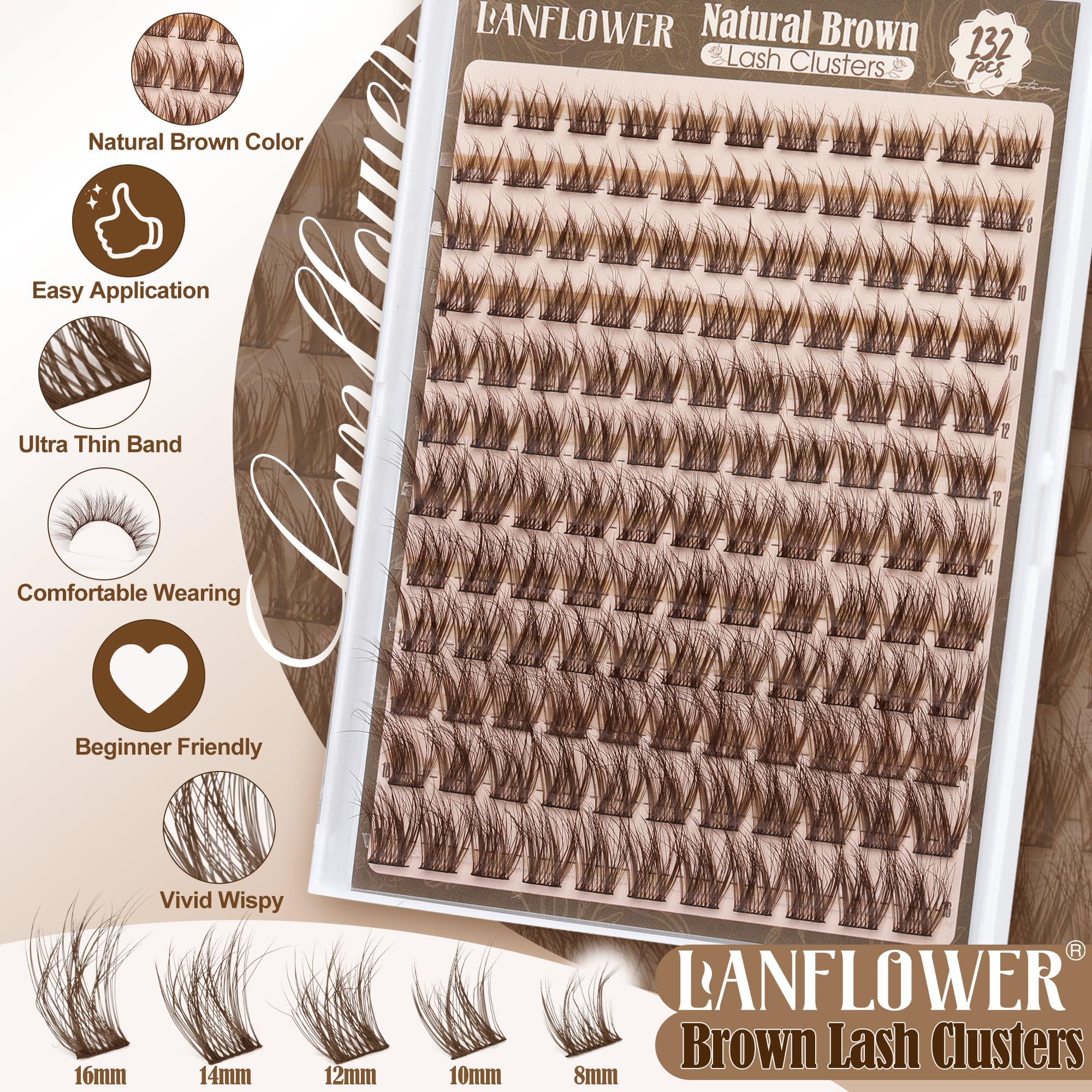 Lanflower brown lash clusters long wear shot suggesting durable all day comfort