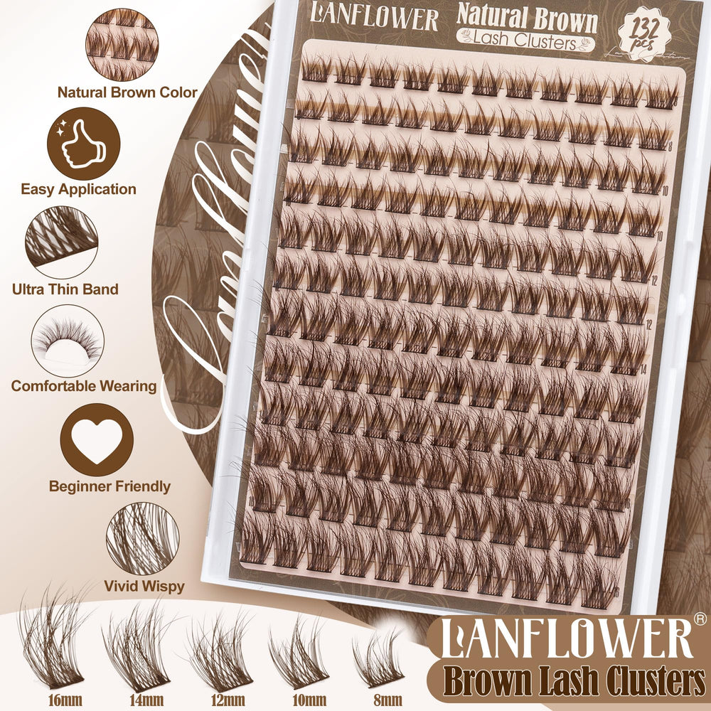 Lanflower brown lash clusters long wear shot suggesting durable all day comfort
