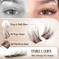 Lanflower brown lash clusters on eye closeup showing subtle curl blending with real lashes