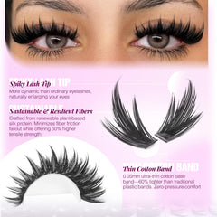 LANFLOWER D-curve cluster lashes enhance eye opening and fullness.