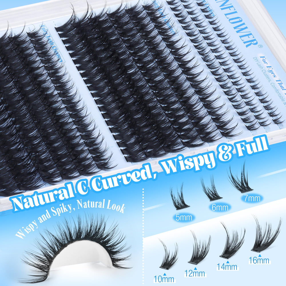 Lanflower full-volume look with clusters and bottom lashes.