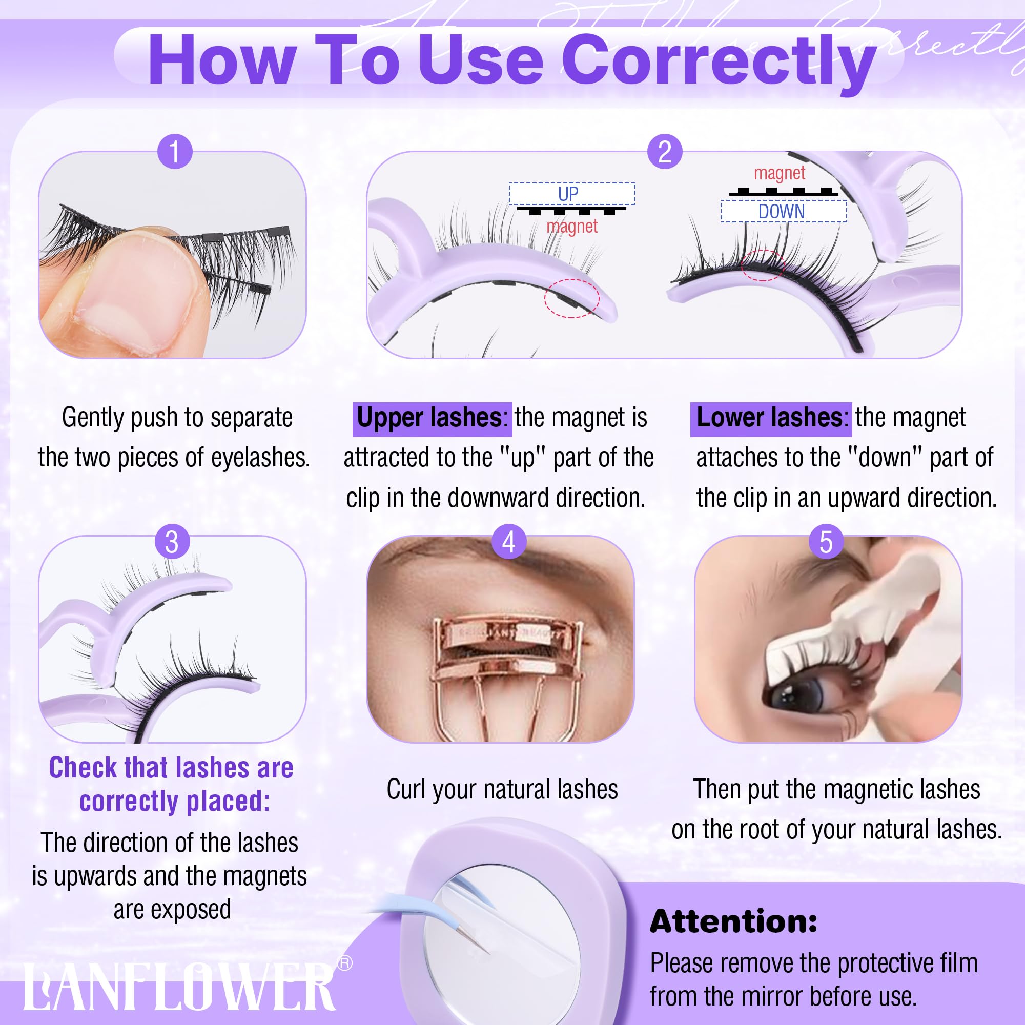Lanflower lightweight magnetic lashes worn for comfortable daily wear.