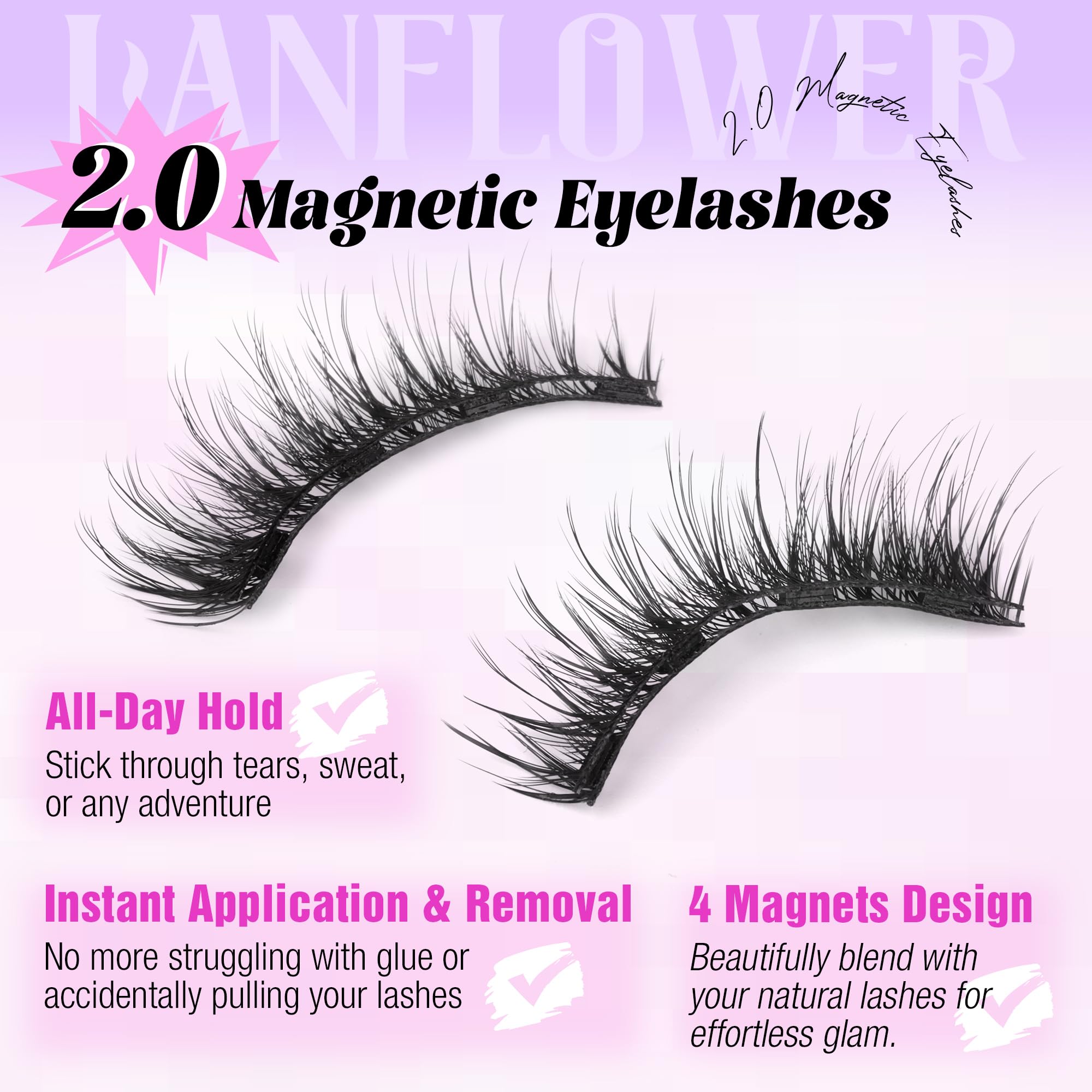 Lanflower magnetic lashes provide secure hold for long days.