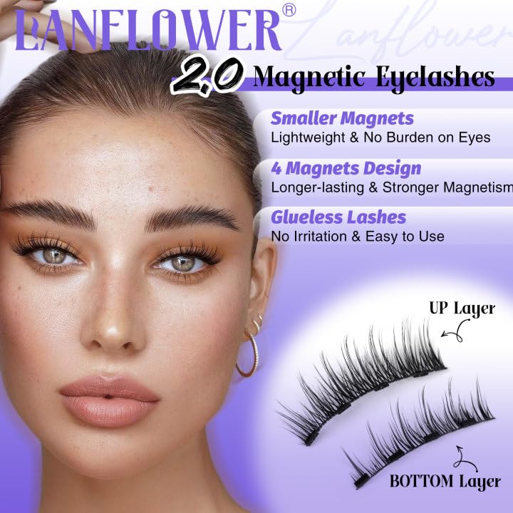 Lanflower magnetic lashes with four magnets per piece stay in place.