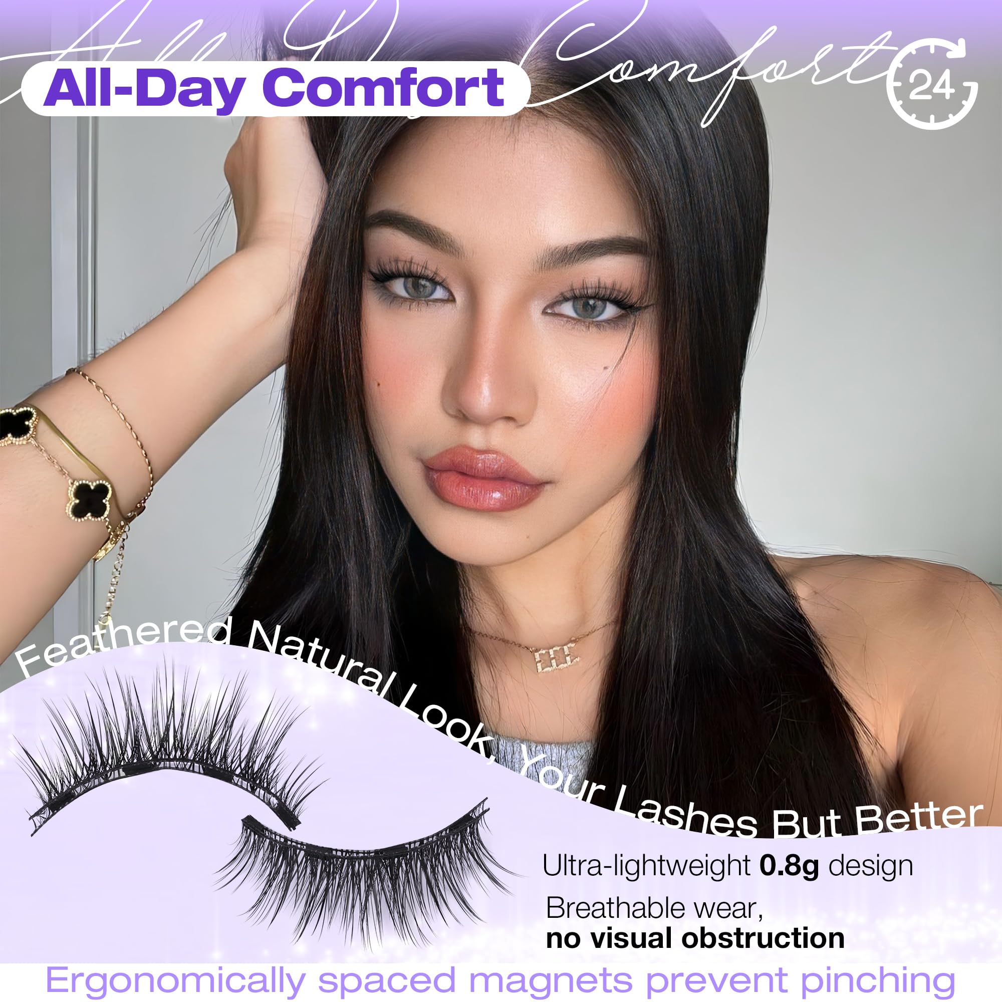 Lanflower magnetic lashes snapping-closure demonstrates quick, adhesive-free attachment.