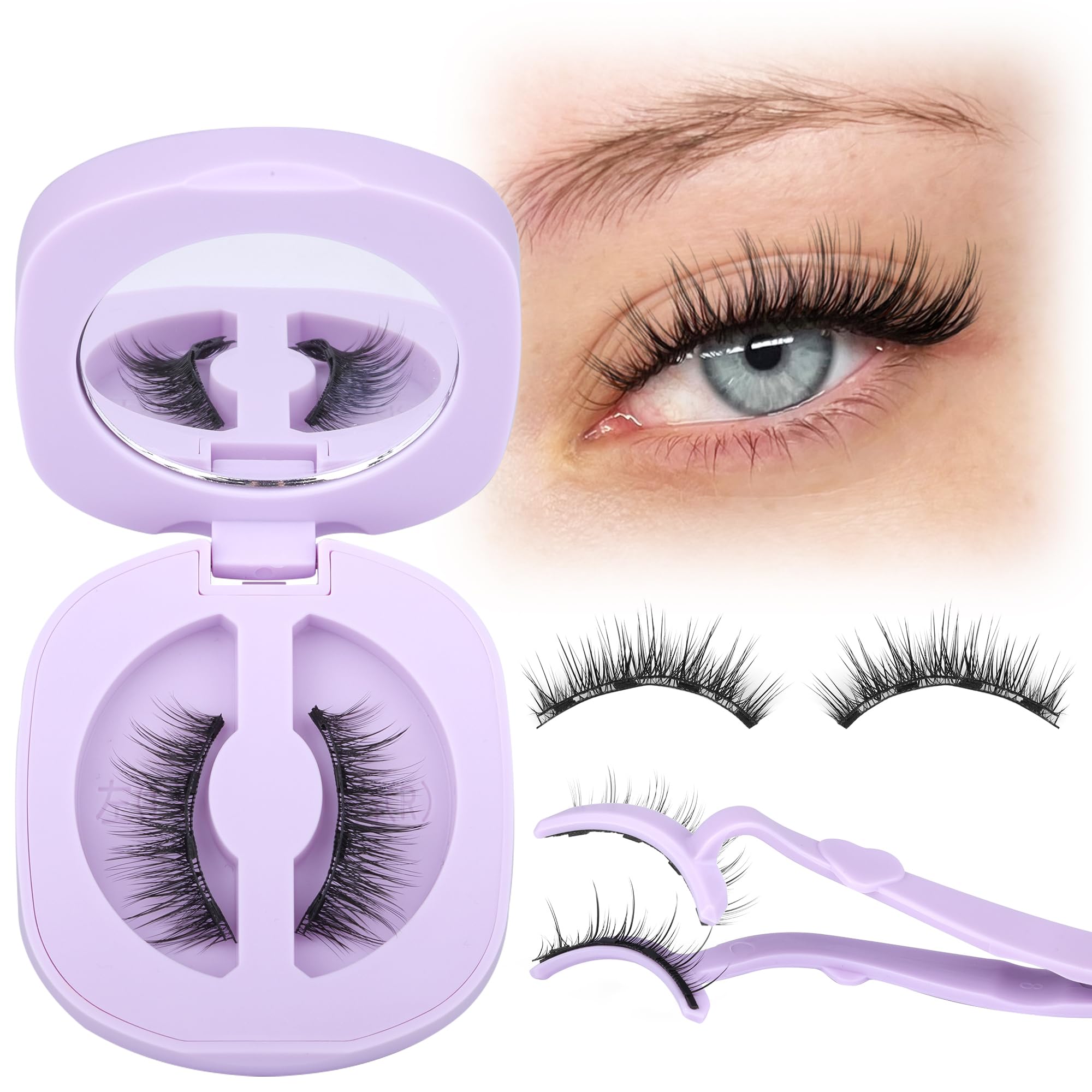 Lanflower natural-look magnetic lashes detail blending with real lashes.