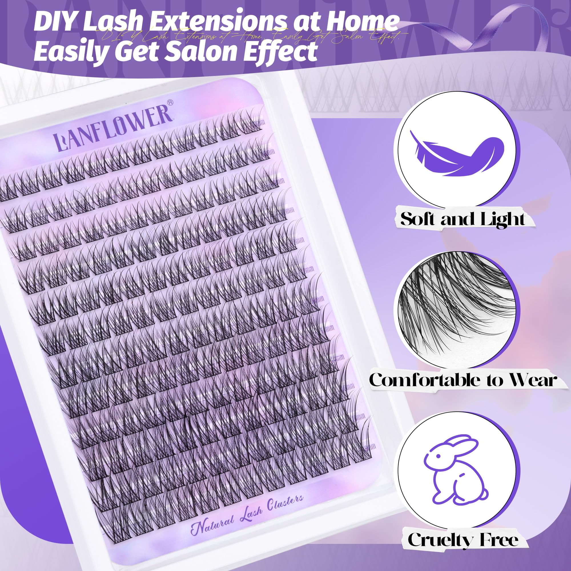 Lanflower salon quality at home lash clusters demonstrate professional results at home.