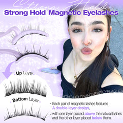 Lanflower soft fiber magnetic lashes on eye for lightweight all-day wear.