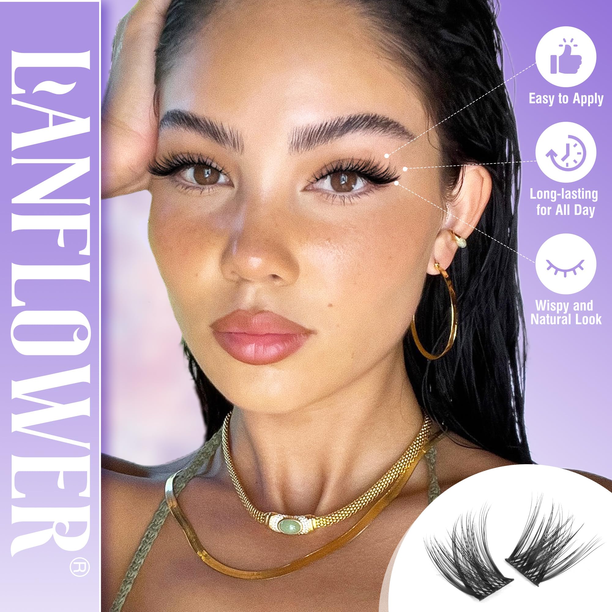 Lanflower waterproof lash clusters stay put during daily activities.