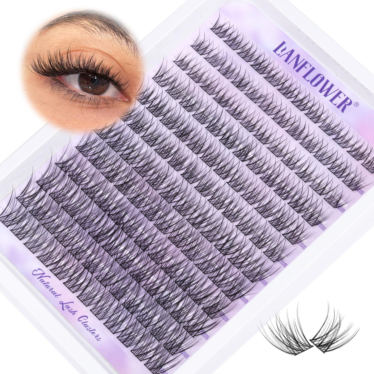 Lanflower wispy lash clusters in 10-16 mm with C curl for natural fullness.