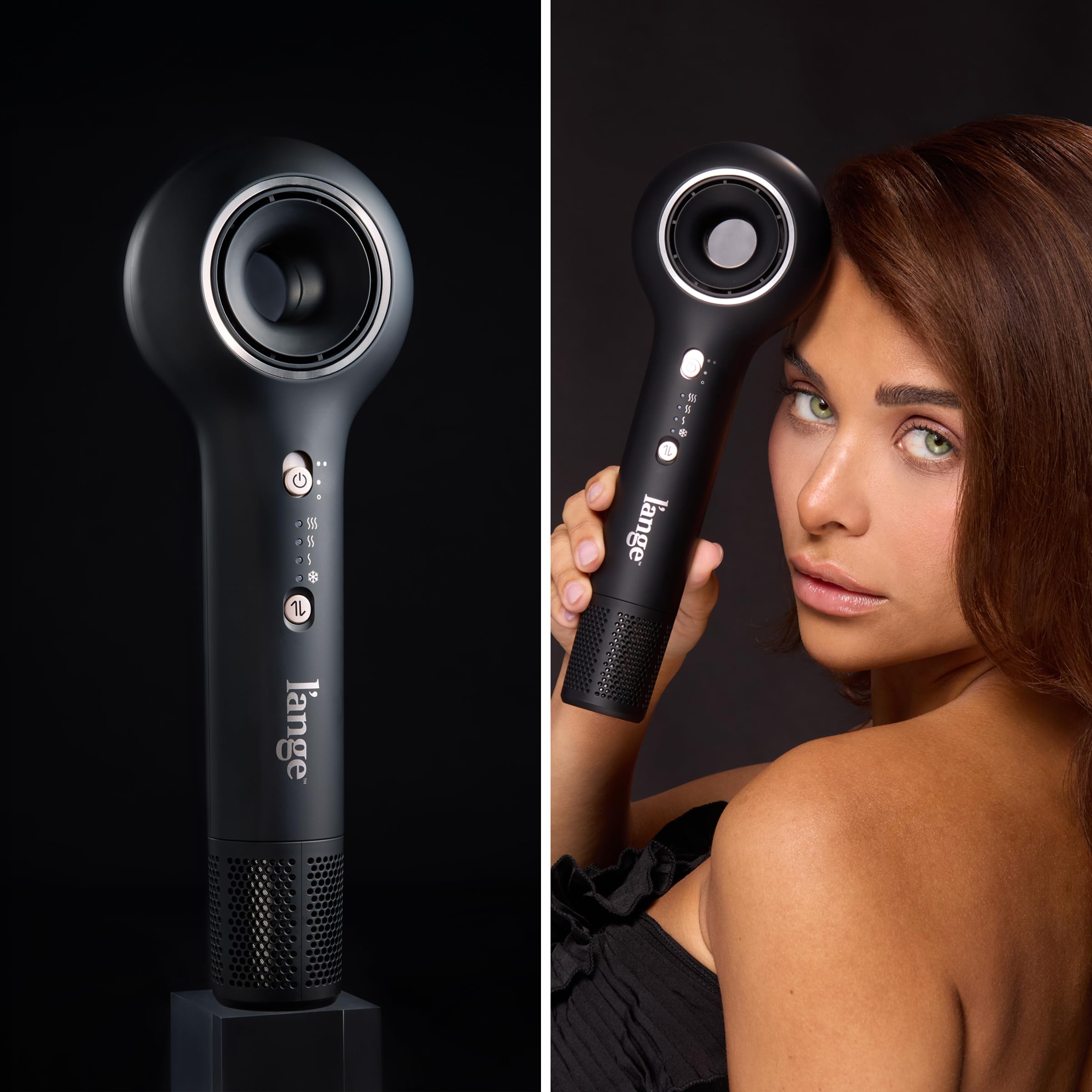 L'ANGE HAIR Axia HaloRing dryer highlighting cool shot button for sealing finished styles.