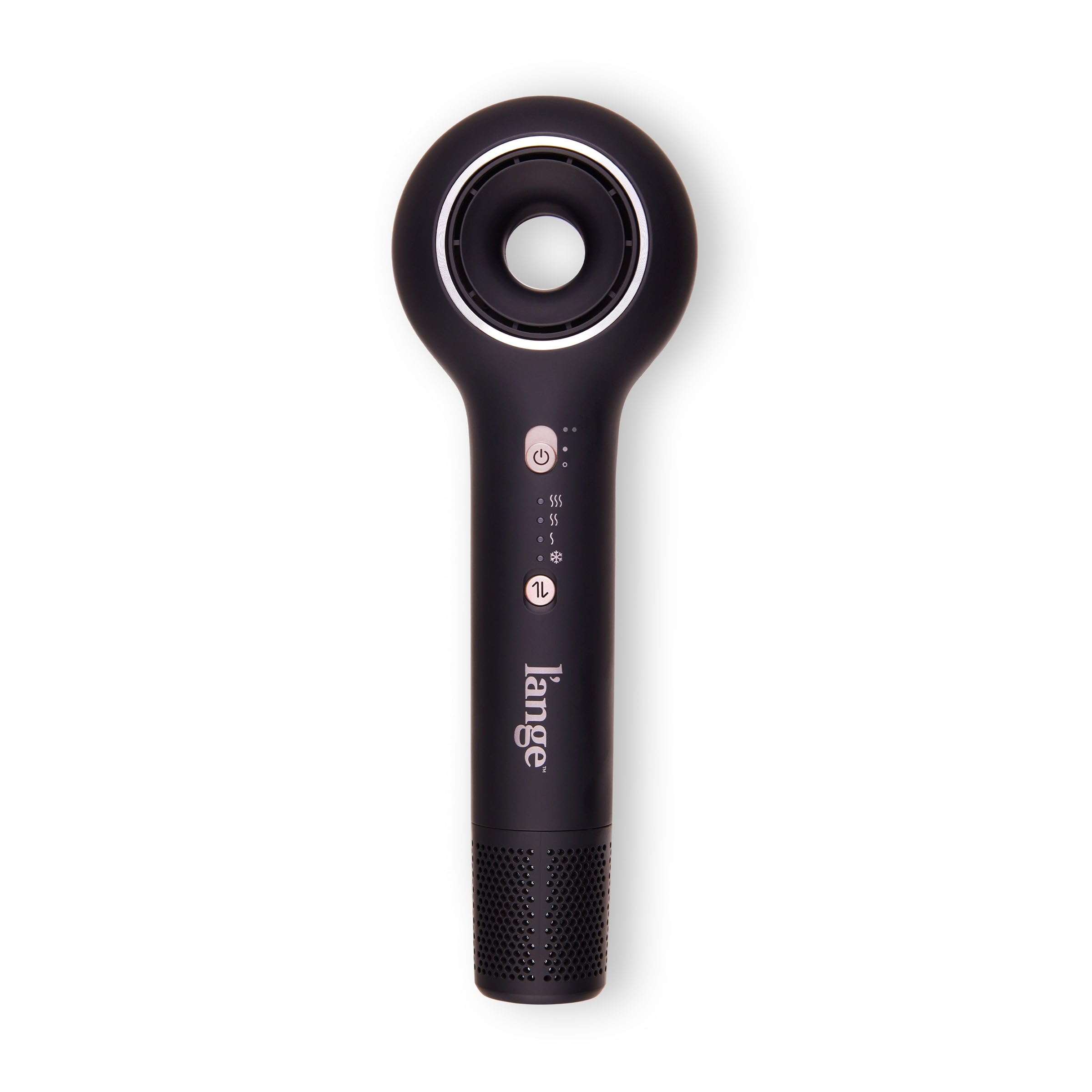 L'ANGE HAIR Axia HaloRing dryer front view showcases its sleek circular design and fast drying potential.