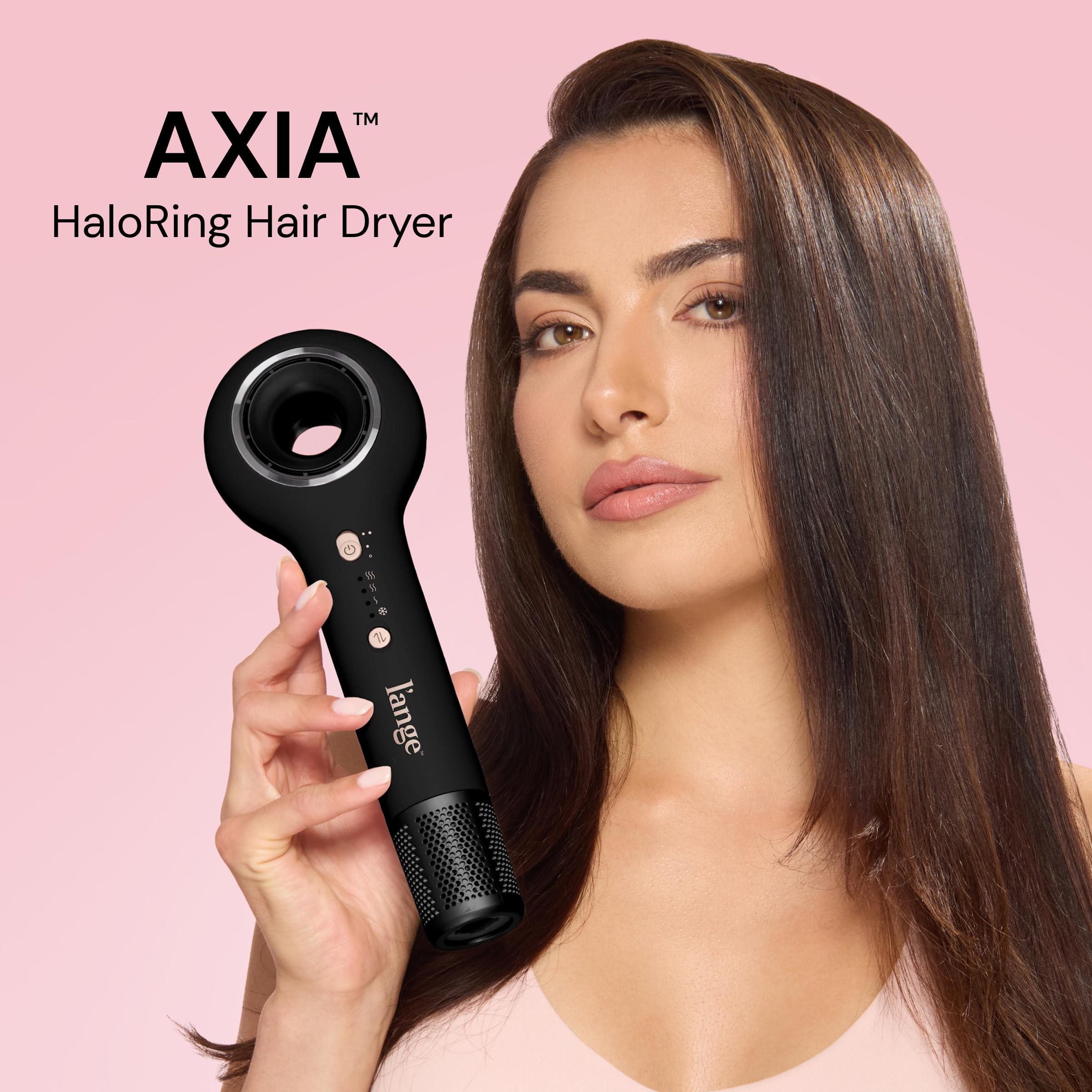 L'ANGE HAIR Axia HaloRing dryer side view highlights compact, lightweight body for effortless handling.