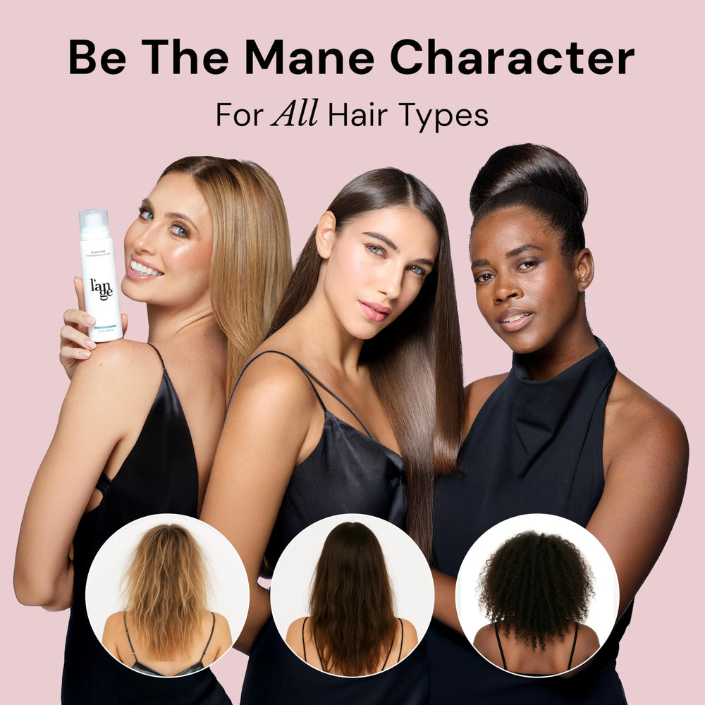 L'ANGE HAIR heat protection spray being misted, reducing frizz and humidity impact.