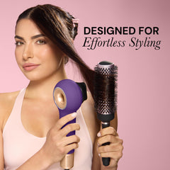 L'ANGE Axia HaloRing blowdryer side view showing its lightweight, comfortable grip.