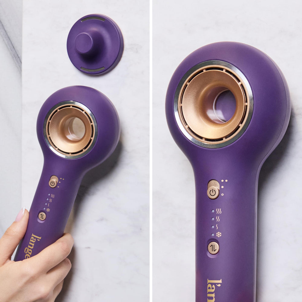 L'ANGE Axia HaloRing blowdryer with wall mount storage option.