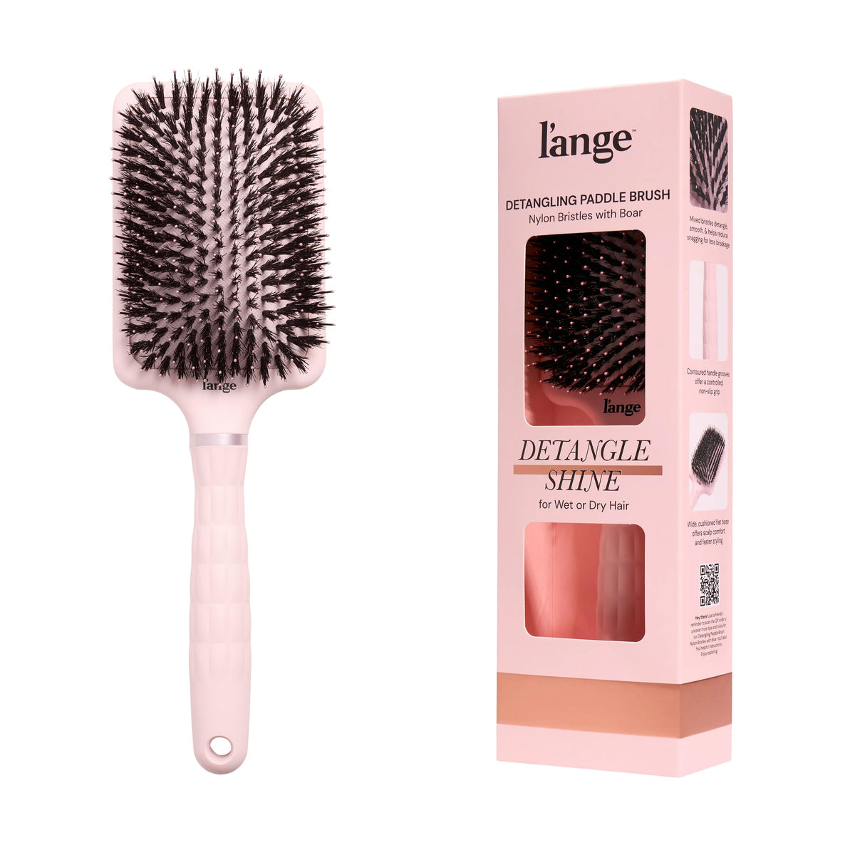 L'ANGE HAIR Detangling Paddle Brush glides through damp hair with minimal snag for less breakage