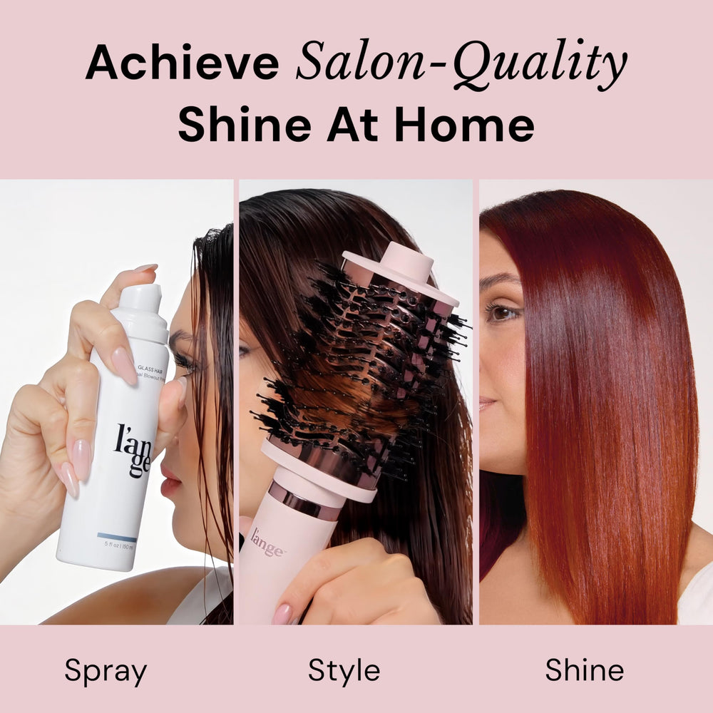 L'ANGE HAIR heat protection spray on damp hair before styling, for smoother blowouts.