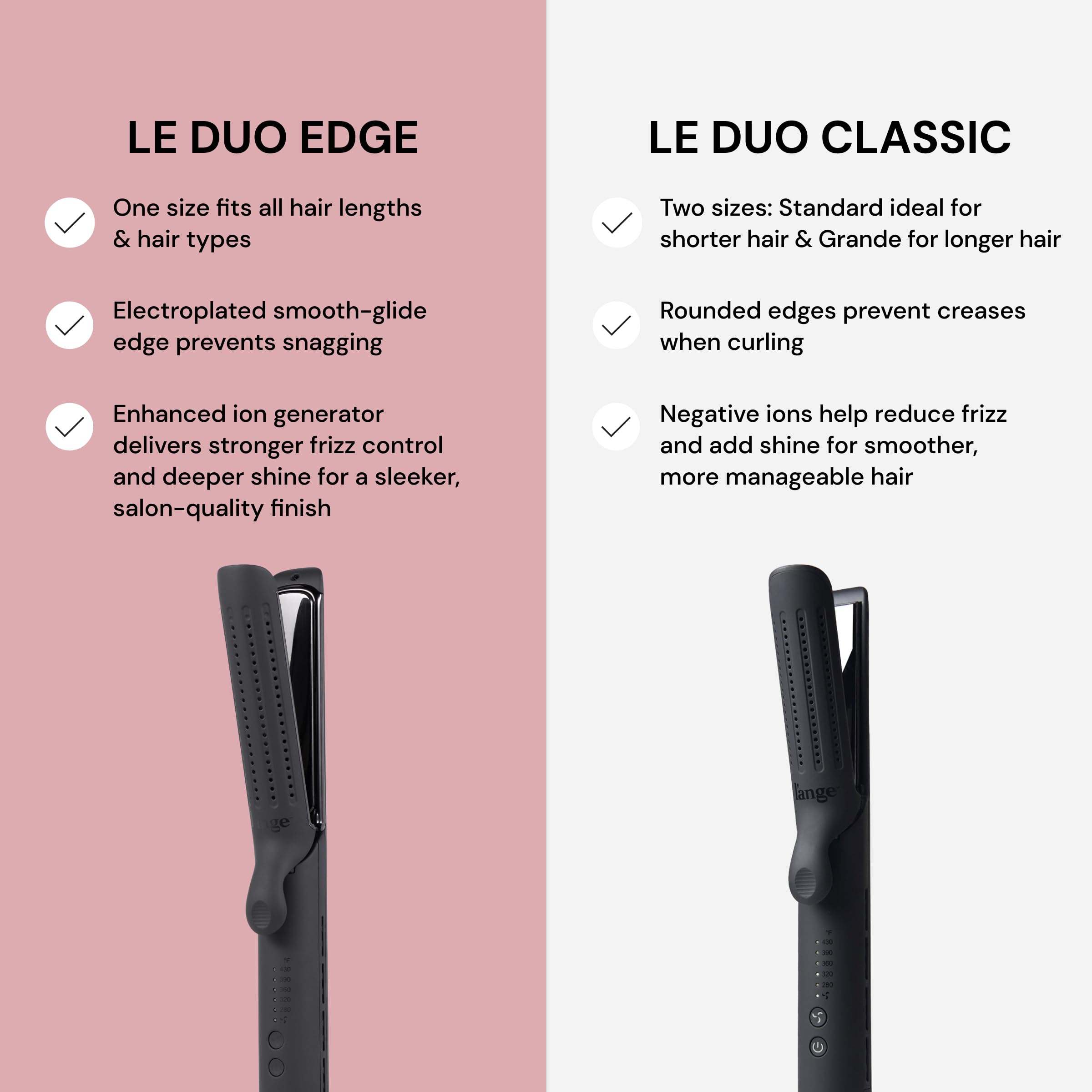 L'ANGE HAIR Le Duo Edge cooling vents illustrate rapid heat release after curling