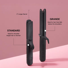 L'ANGE HAIR Le Duo Grande floating titanium plates deliver even heat for crease-free styling.
