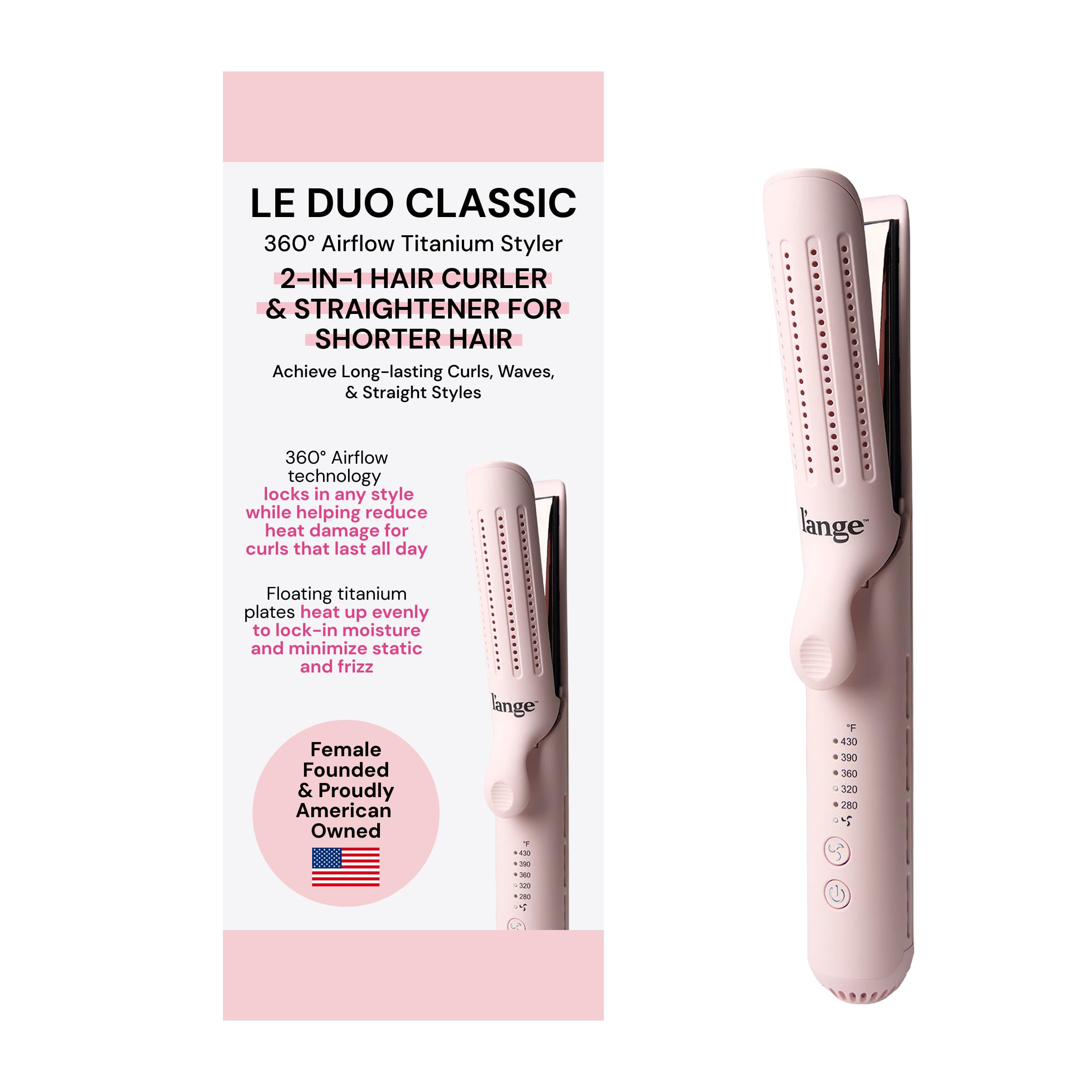 L'ANGE HAIR Le Duo Standard 360° Airflow blush for sleek straightening.