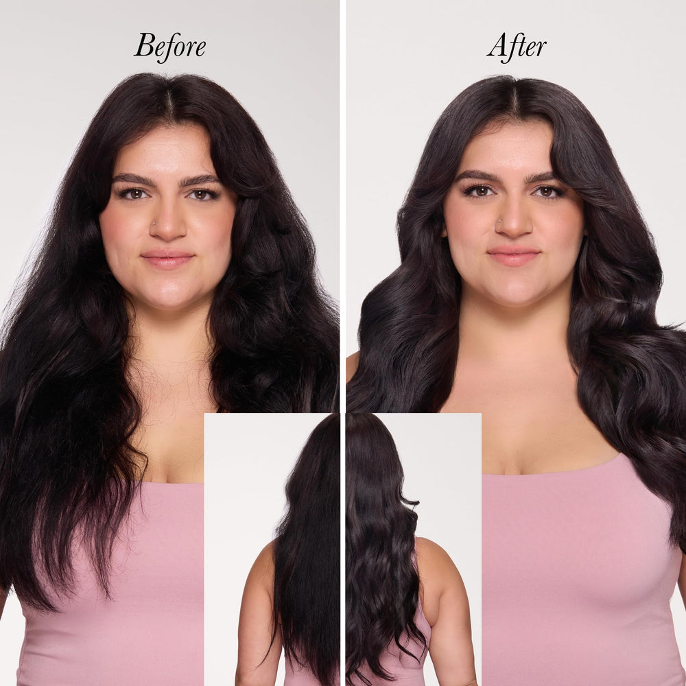 Mini clamp stabilizes hair for precise curling.
