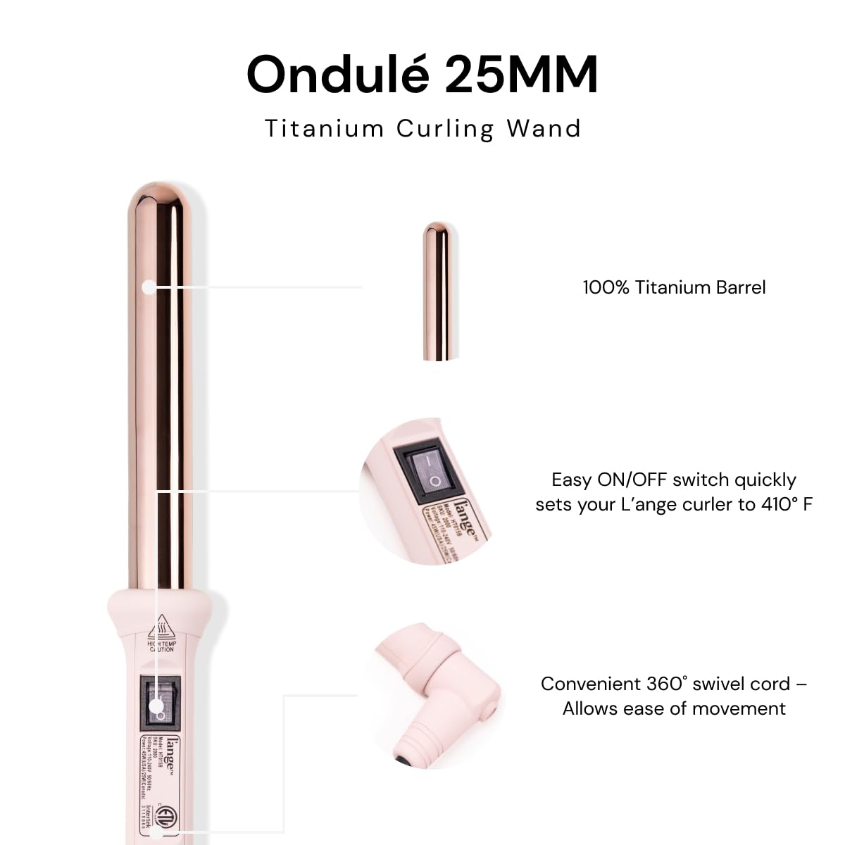 L'ANGE HAIR Ondulé 32mm titanium barrel for looser waves and glamorous volume.