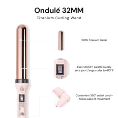 L'ANGE HAIR Ondulé curling wand with 360 swivel cord for easy maneuvering during styling.