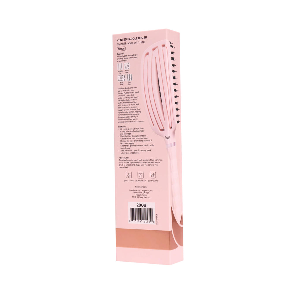L'ANGE HAIR paddle brush used on wet hair speeds detangling and drying.