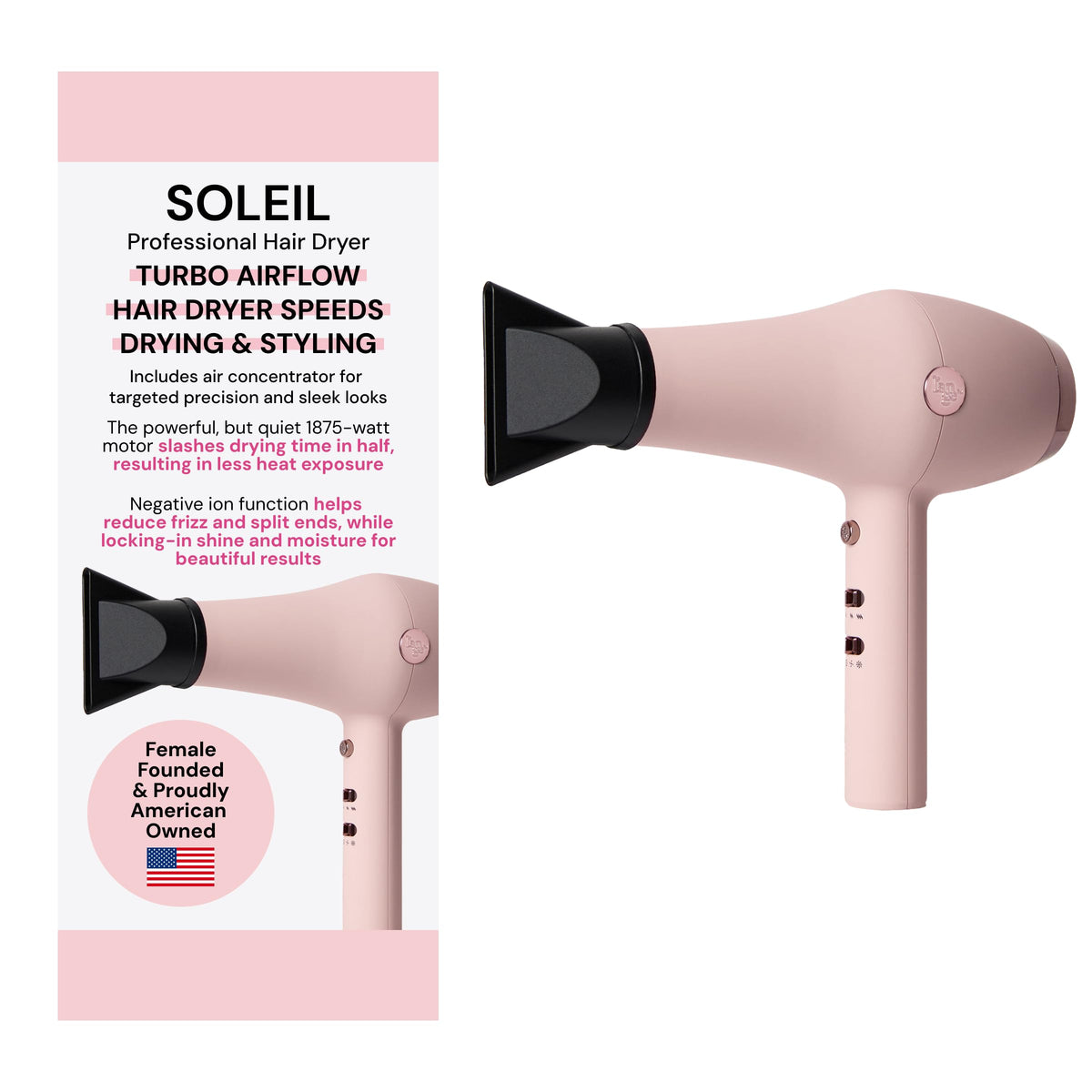 L'ANGE HAIR Soleil professional hair dryer front view for fast, smooth blowouts.