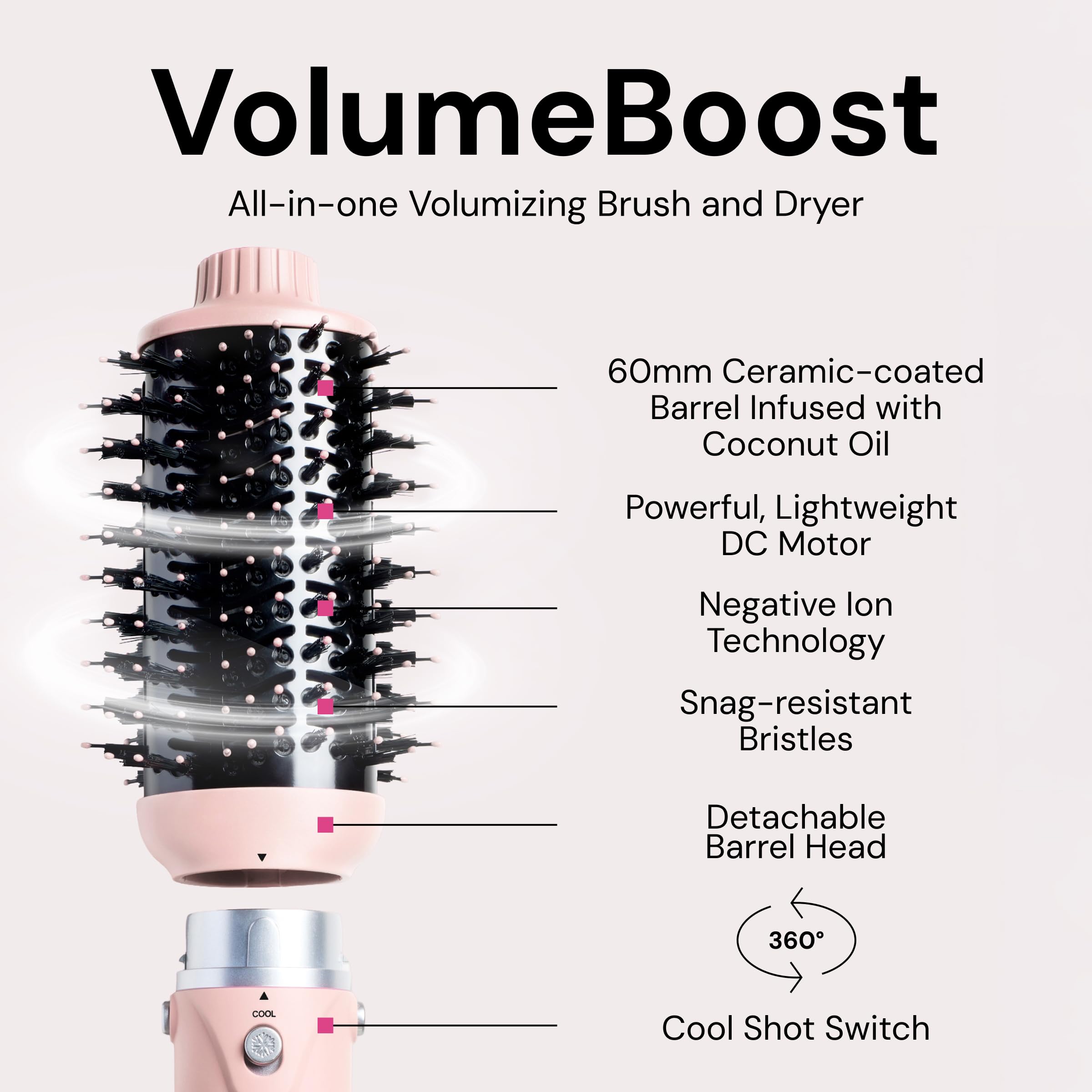 L'ANGE HAIR VolumeBoost coconut-oil infused-barrel adds natural shine.