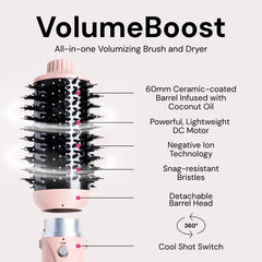 L'ANGE HAIR VolumeBoost coconut-oil infused-barrel adds natural shine.