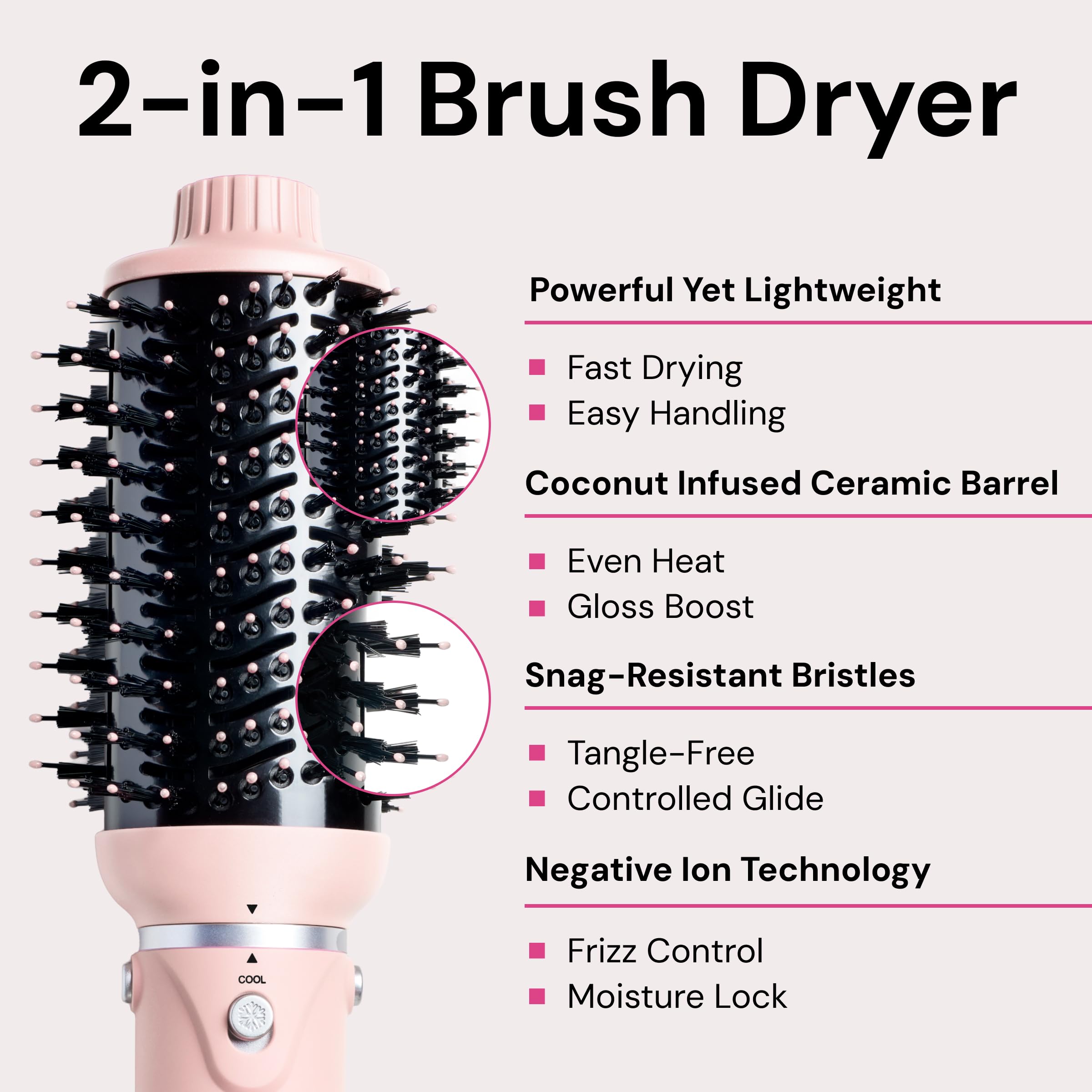L'ANGE HAIR VolumeBoost negative-ion technology minimizes frizz.