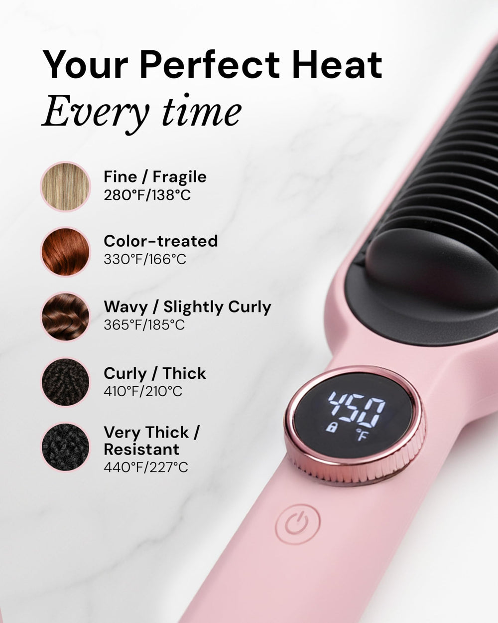 L'ANGE HAIR Smooth It works on all hair types with adjustable heat up to 450°F.