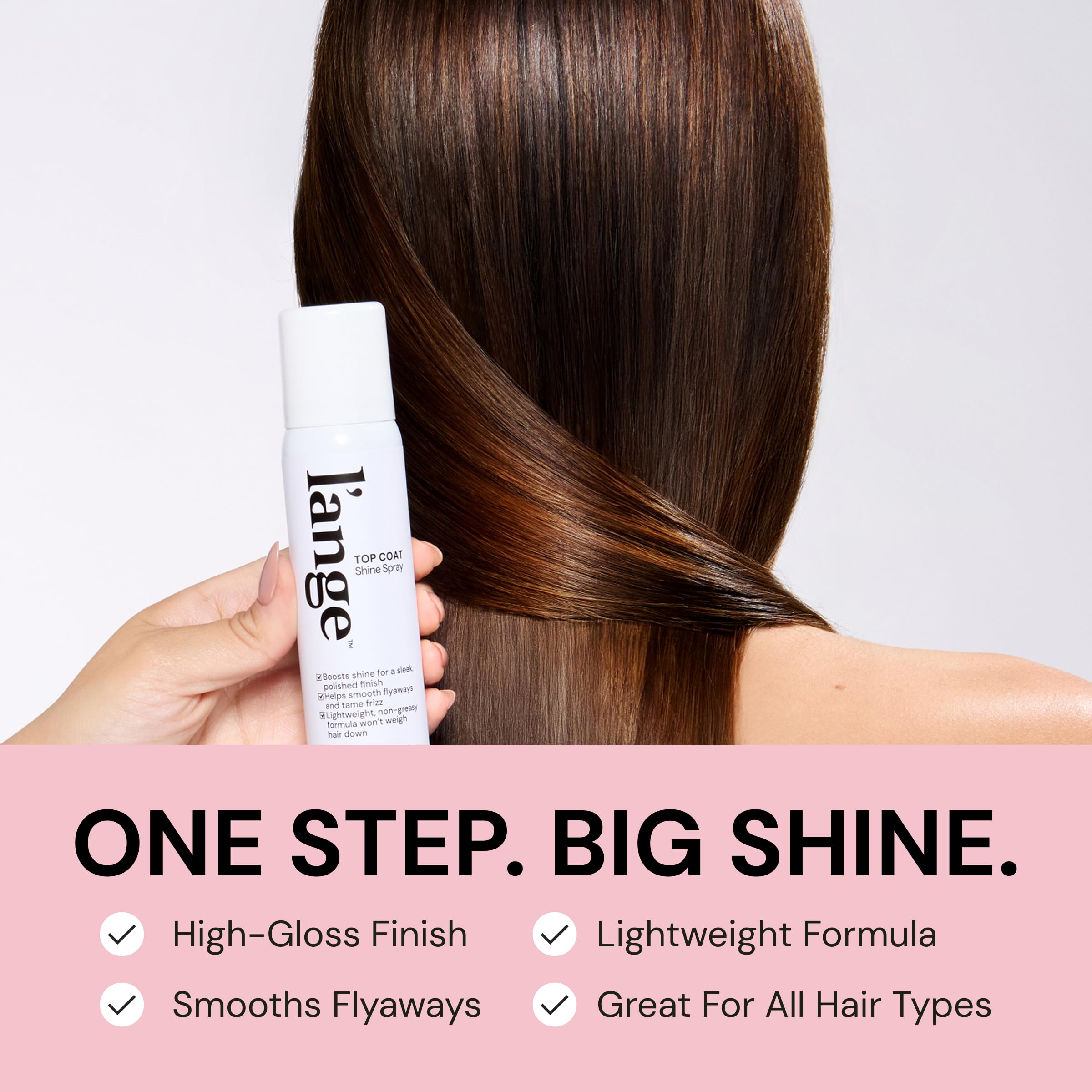 L’ANGE Top Coat Shine Spray finaliza con acabado versátil para uso diario.