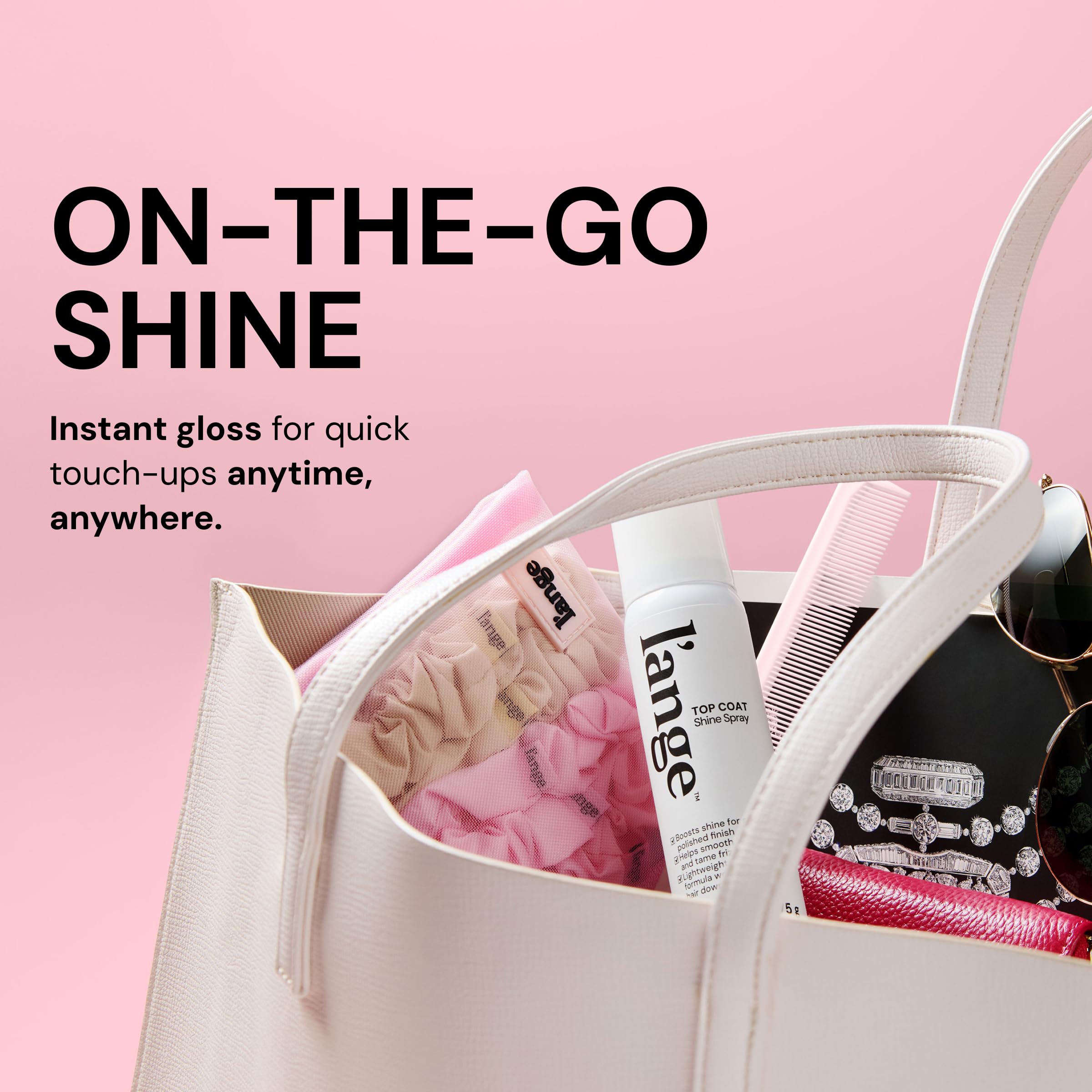L’ANGE Top Coat Shine Spray aplicación ligera para un acabado delicado.