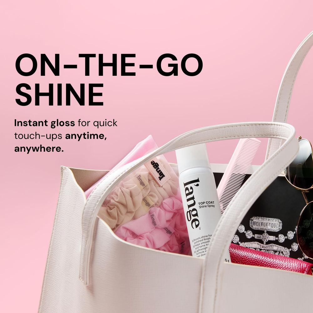 L’ANGE Top Coat Shine Spray aplicación ligera para un acabado delicado.