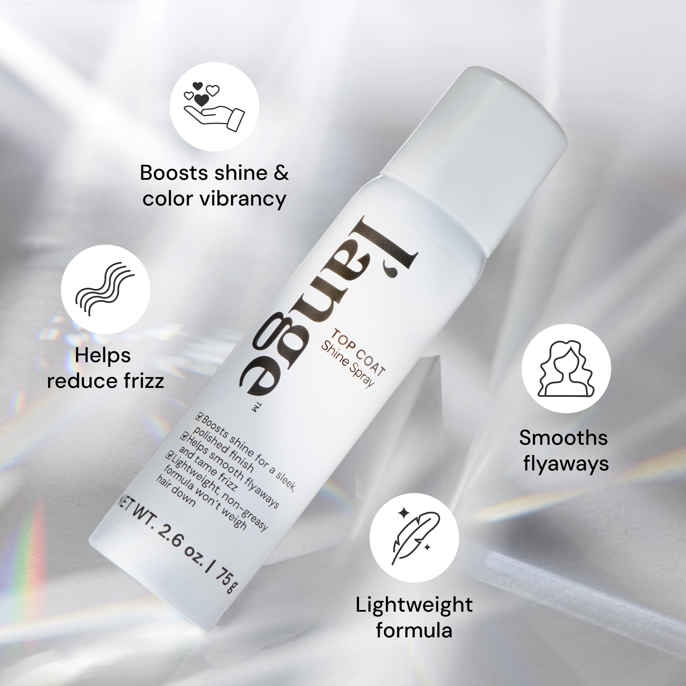 L’ANGE Top Coat Shine Spray hidrata para suavizar cabellos con flyaways.