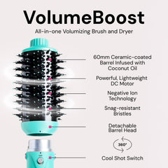 L'ANGE VolumeBoost snag-resistant bristles glide through hair for easier styling.