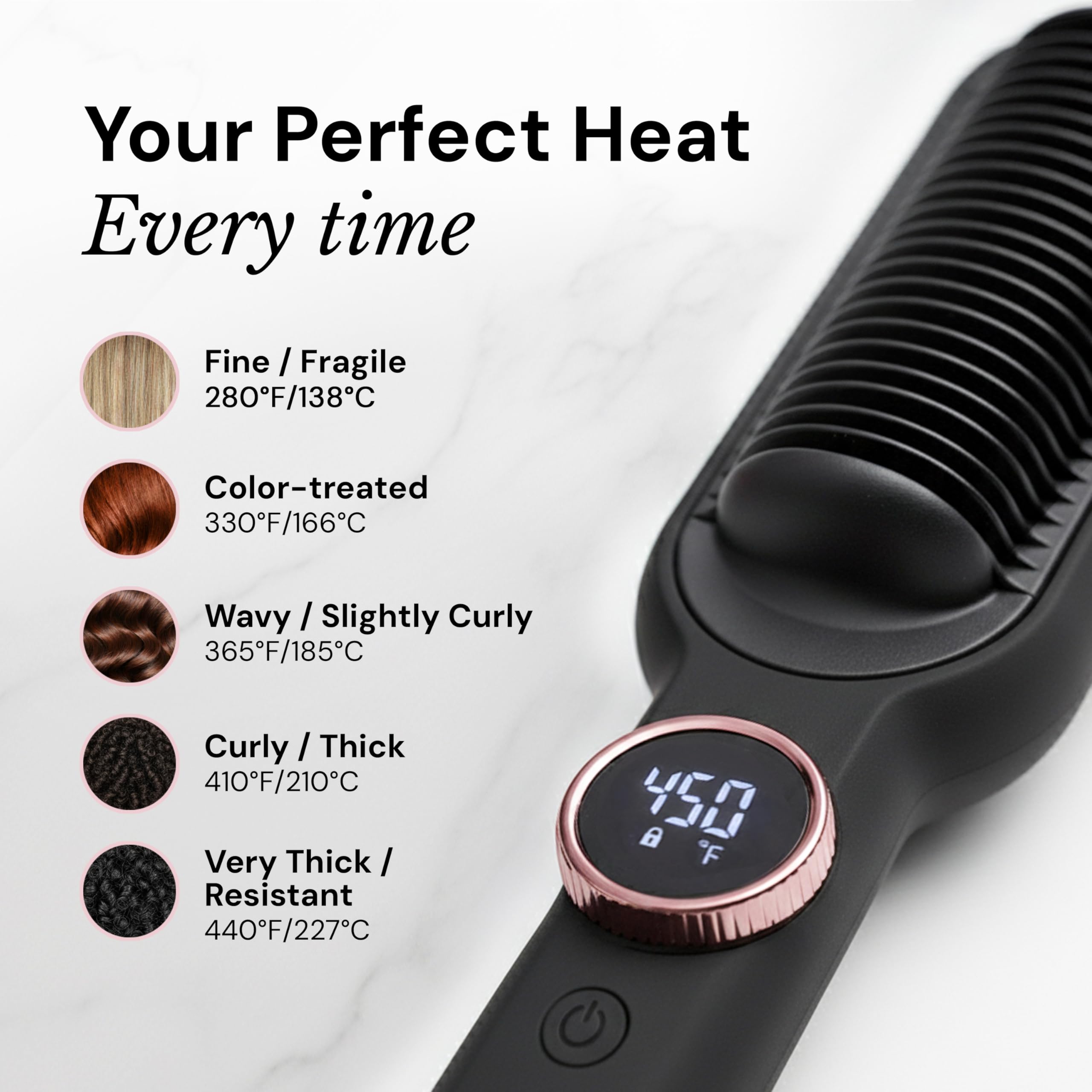 L'ANGE HAIR Smooth It anti-scald bristles protect skin during root-to-tip straightening.