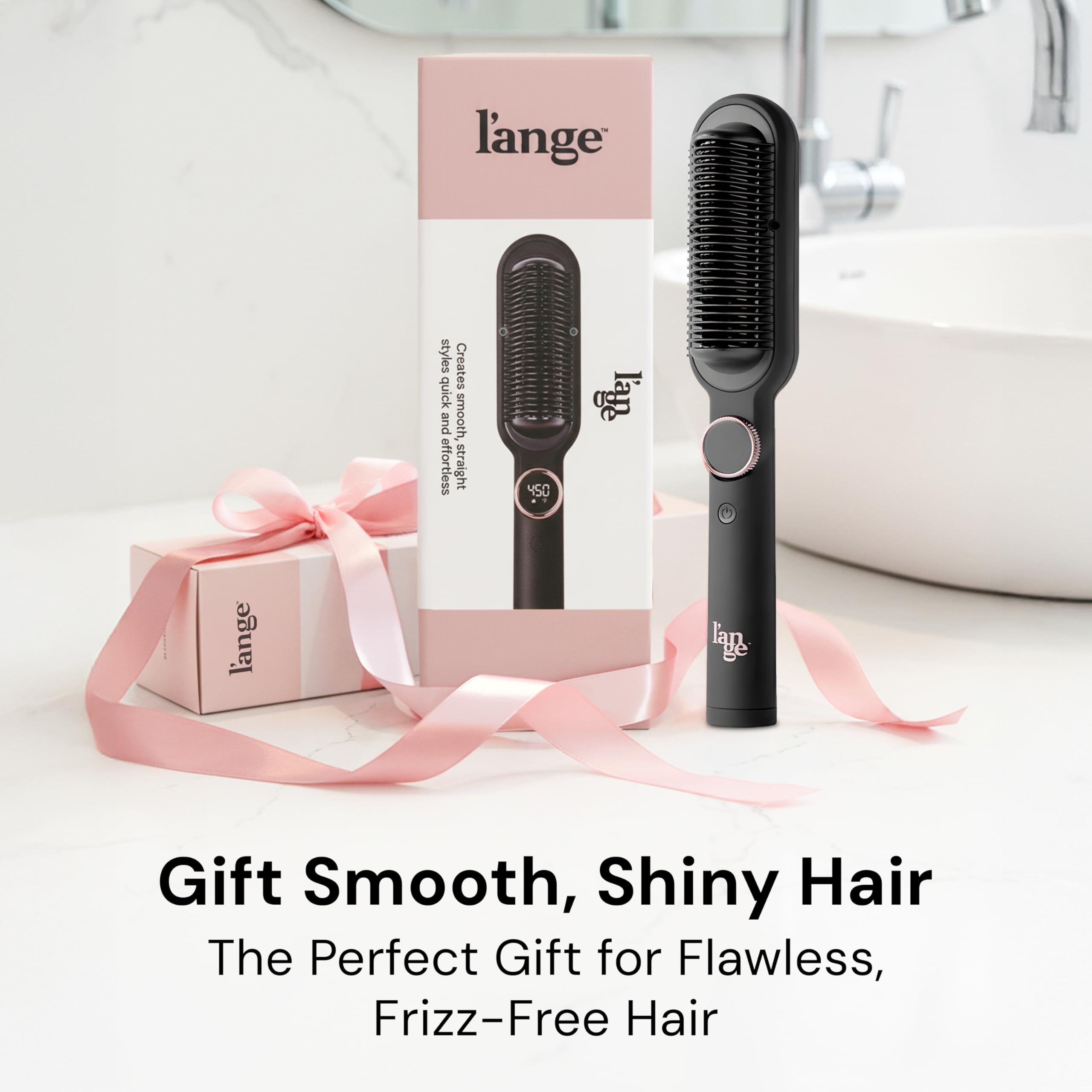 L'ANGE HAIR Smooth It model demonstrates natural volume with frizz-free results.