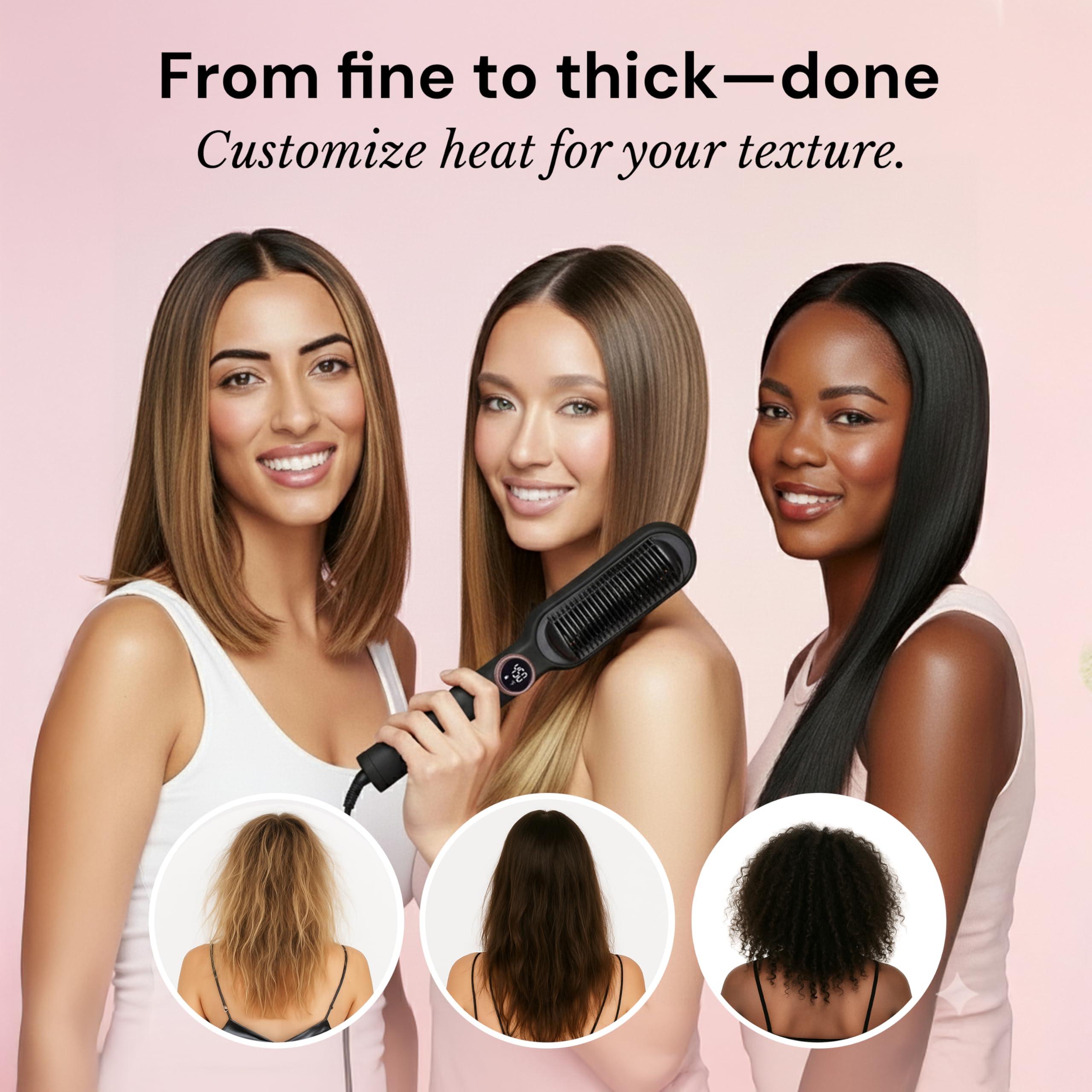 L'ANGE HAIR Smooth It with temperature dial demonstrates customizable heat for all hair types.