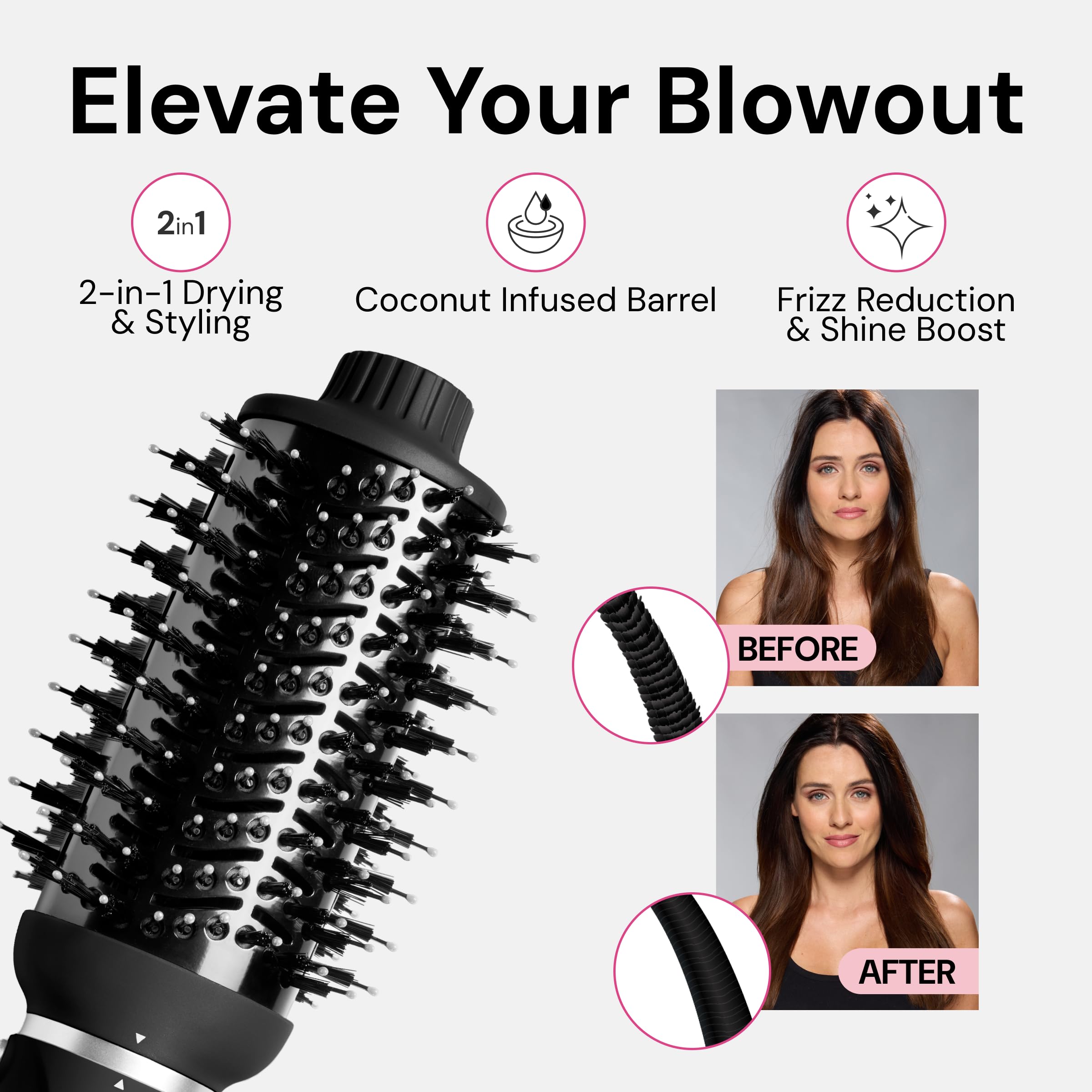 L'ANGE HAIR VolumeBoost coconut oil infusion adds subtle shine.