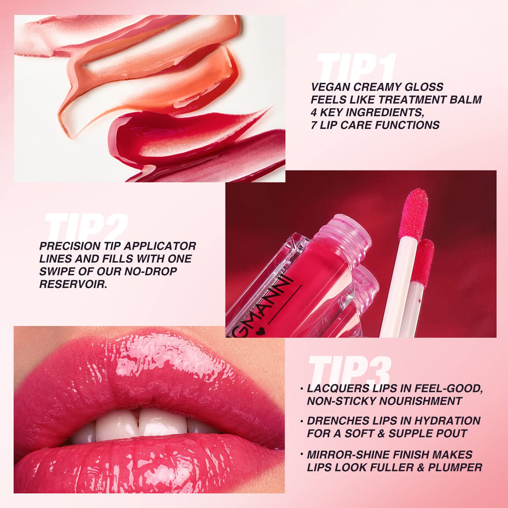 LANGMANNI brillo labial tono coral brillante, aspecto fresco para verano.