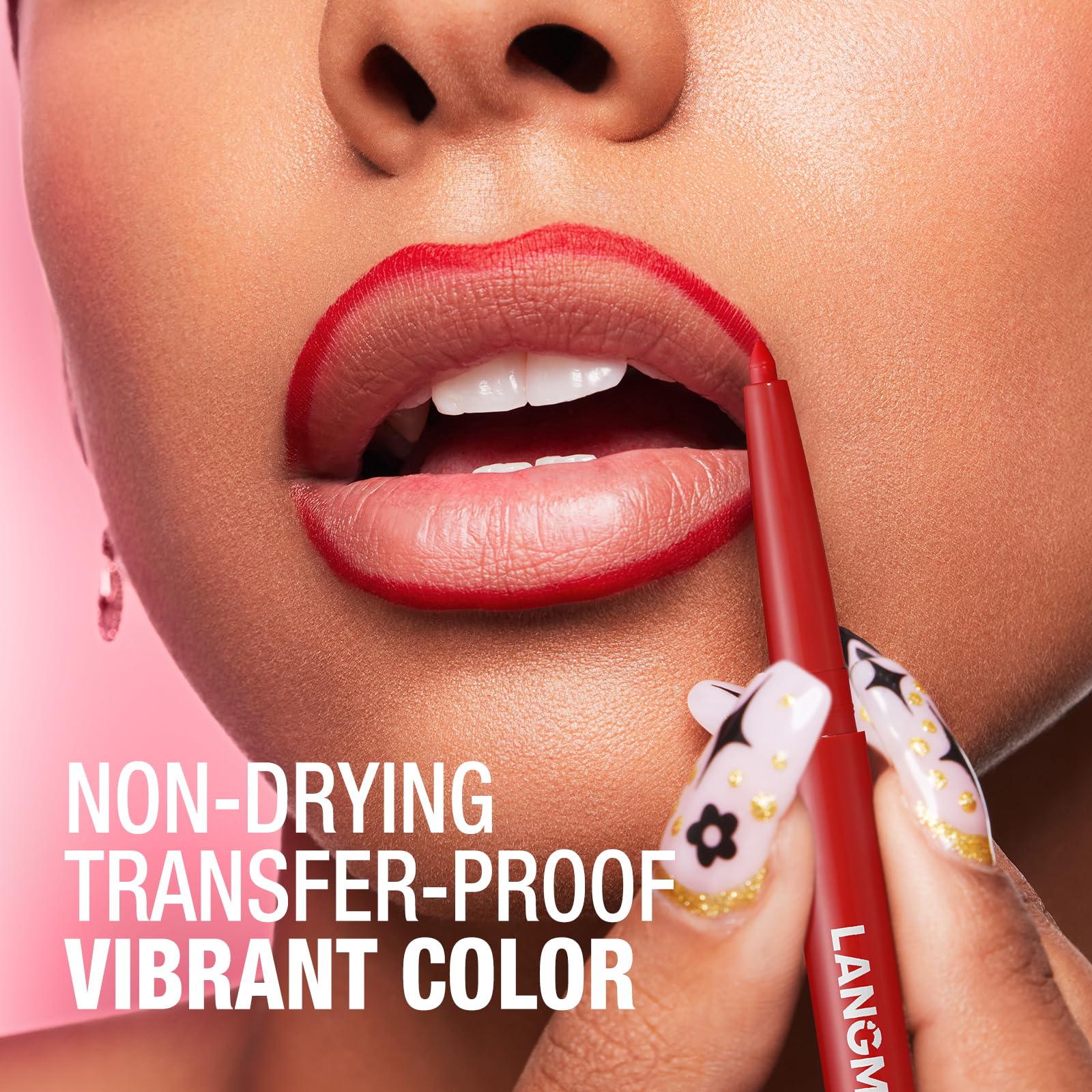Langmanni delineador labial empaque compacto, ideal para bolso y viaje.