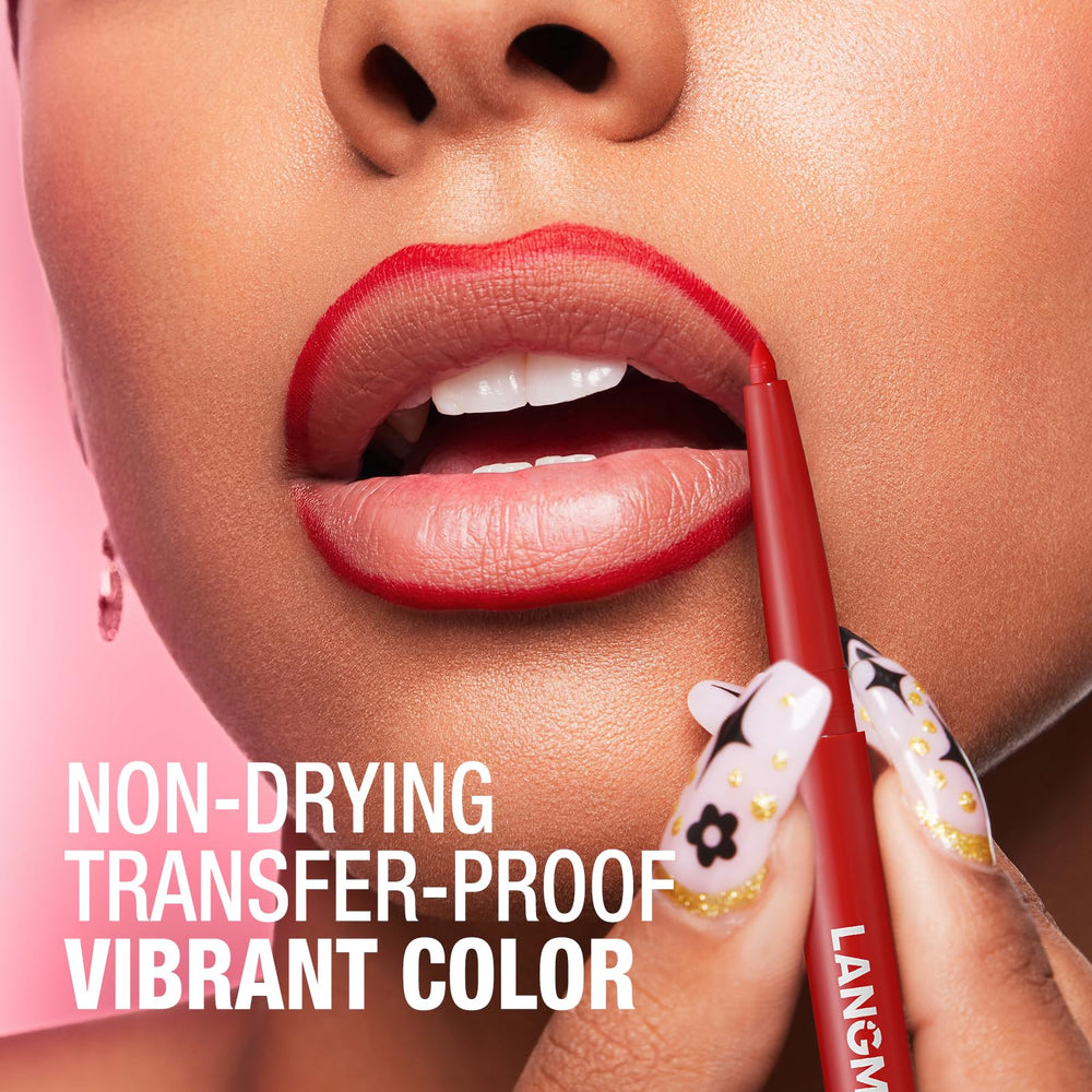 Langmanni delineador labial empaque compacto, ideal para bolso y viaje.
